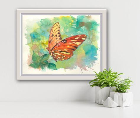 Watercolor painting of a monarch butterfly. Giclee' prints available.