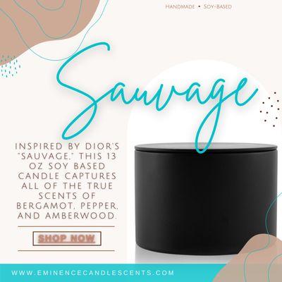 Inspired by Dior's "Sauvage," this hand-poured, organic soy based candle captures all of the true scents of Bergamot, Pepper, and Amberwood.