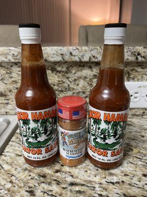 Blackening Seasoning and the best hot sauce I've ever had!