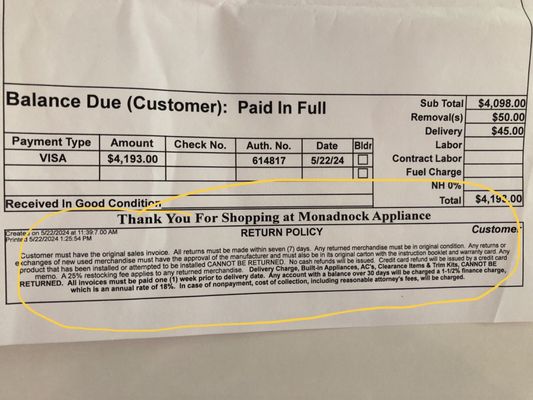 Weak return policy, if you don't find a hidden problem with your appliance within the first 7 days you are stuck with it.