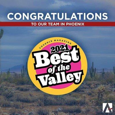 CONGRATULATIONS to our Arizona team for being ranked "The best of the valley" for financial services, in the Phoenix Magazine for 2021!