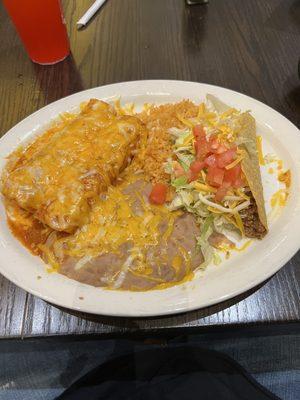 Beef Taco, Chicken enchilada and Cheese enchilada