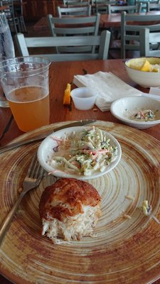 Partially eaten but nonetheless delicious crab cake and coleslaw and a Blue Moon!