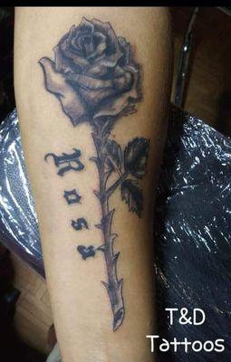 Black and grey rose with clients mothers name