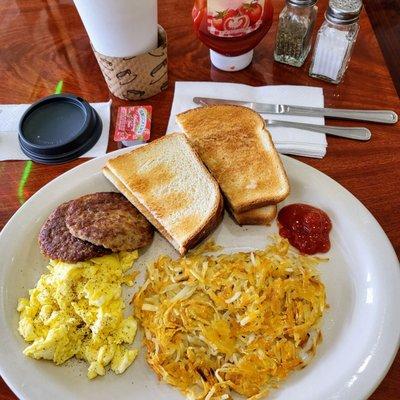 Dine in: a medium coffee and the Giant Breakfast (sausage and white toasts choices).