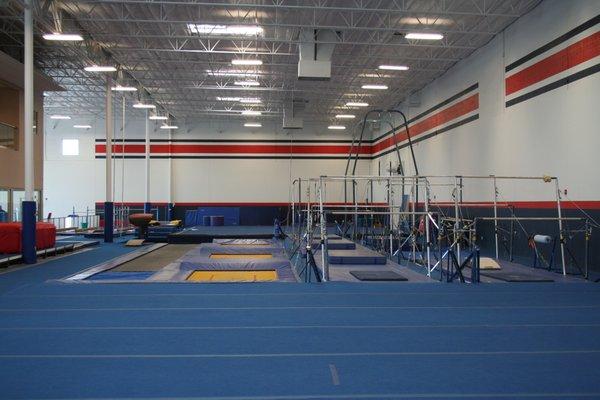 The Gilbert Gymnastics Center holds complete men's and women's Olympic gymnastics training equipment.