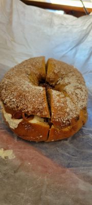 French toast bagel with bacon and cream cheese