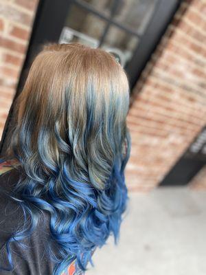 Platinum to blue balayage