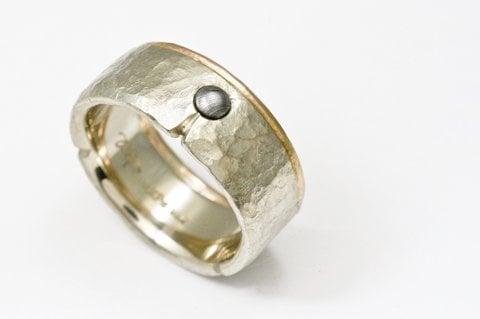 14K Palladium White Gold, 18K Yellow Gold, Damascus Steel