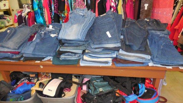 Ladies jeans, $2