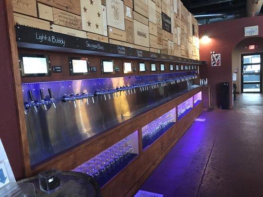 Our Popular Self-Pour Tap Wall! 56 Wines on Tap!