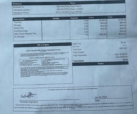 We had to pay $391.69 to get our car out of impound, thanks to 
 LE BUS