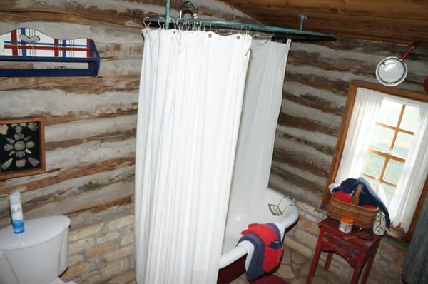 The bathroom in our cabin. Tub and shower.