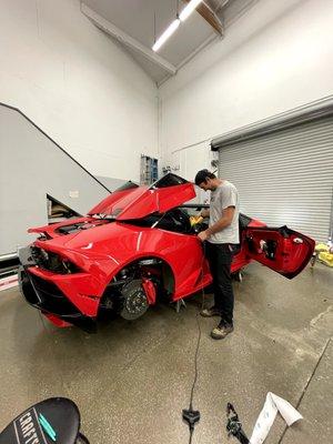 Lamborghini Huracan Evo getting worked on.