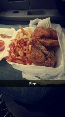 Wings catfish and fries