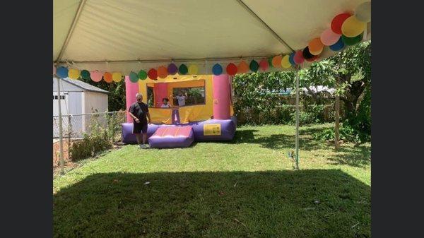 Bounce house and tent setup