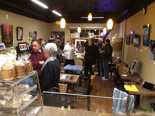 An artist can showcase his or her work on the walls of the shop using our museum quality hangers. This open house was warmly attended.