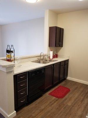 Kitchen looking into living/dining area.