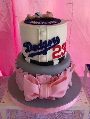 Baby shower time! Dodgers themed cake for a baby girl.