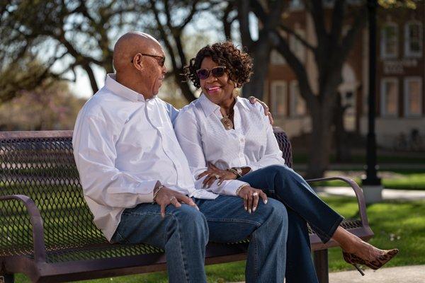 A couple celebrating their 50th anniversary, photo taken at UMHB in Belton Texas