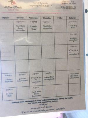 Schedules of classes