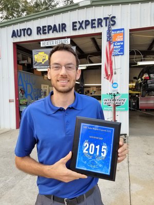 The ASE certified Excellent service consultant "MAX" with ARE's Best Auto Shop in Goose Creek Award 2015