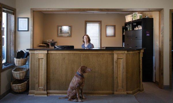 Office Manager Pamela and Our Office Mascot Titan