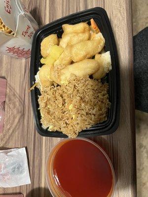 Sweet-and-sour chicken with fried rice