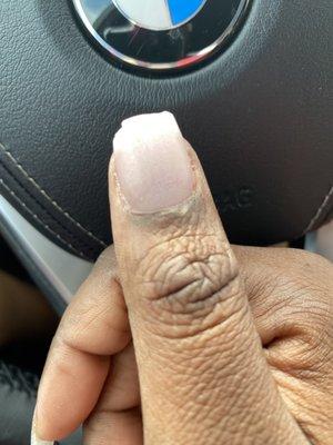 The nail tech cut the mail off instead of shaping my nail ballerina shape