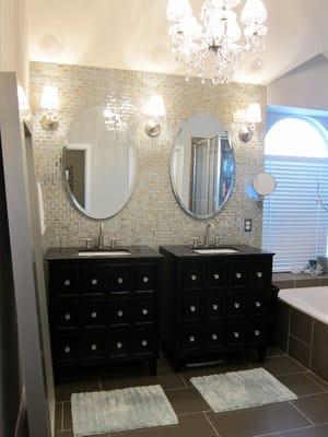 glass tile wall bathroom remodeling project