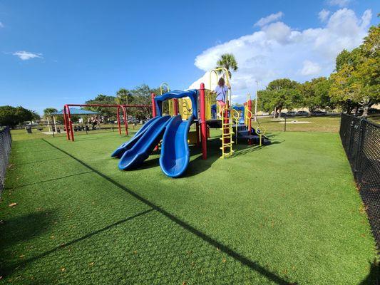 Playground from the southeast, facing northwest corner. This is the "5-12 year old side."