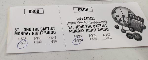 Receipt needs to stay on table during game play (to enforce no sharing of bingo game packs)