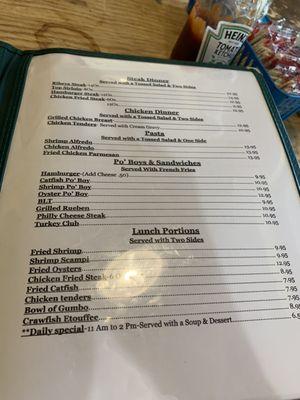 Menu as of 10/13/23.