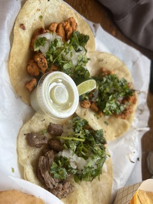 Chicken and steak tacos