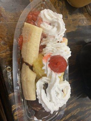 Get a banana split your way. Any flavor ice cream and any flavor toppings.