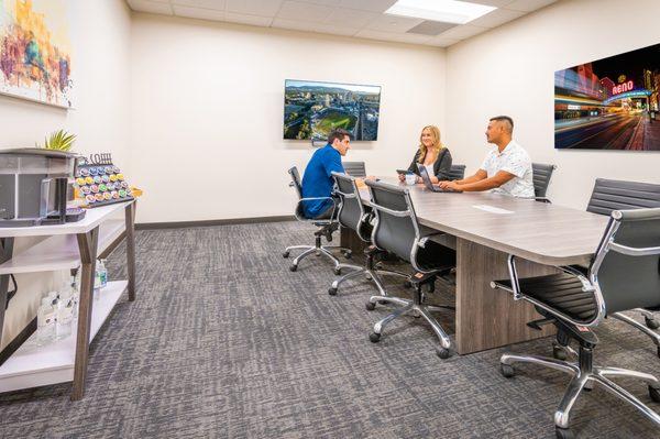 Take a meeting in the Dugout, our Zoom-controlled room.