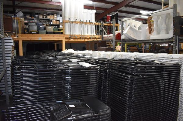 A view from our back warehouse- whatever you need, we either have it or know where you can rent it!