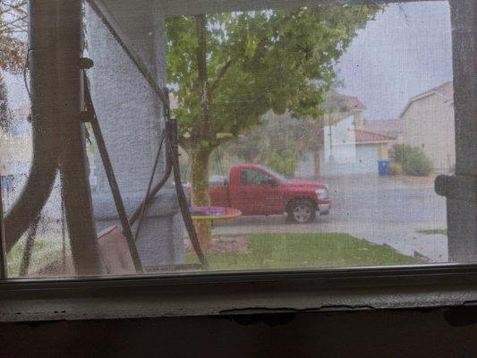 Is this Luis, sent to fix the plastic?  He just sat in his truck from 2:20 to 3pm and watched the thunderstorm drench the tile mortar.