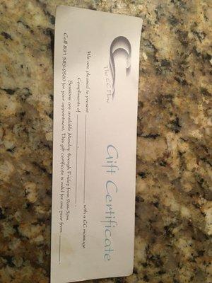 Gift certificates available