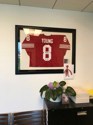 Football jersey floated on linen mat