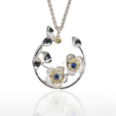 Forget-Me-Not Necklace with Ceylon Blue Sapphires, Handcrafted Fine Jewelry