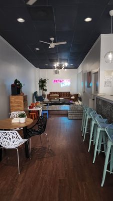 Wonderful chill atmosphere with space to stretch out on the couch and relax or hang at the bar.