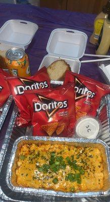 Buffalo Chicken Dip Trays $15 comes with Doritos & Beverage