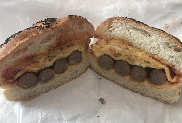 Sausage Links, Egg & Cheese On A Seeded Roll w/ Black Pepper & Ketchup