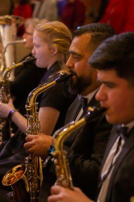 The saxophones in the orchestra at Parkside Baptist Church of Mesquite, Texas