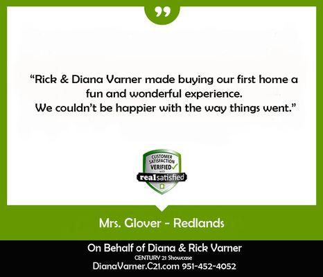 Diana and Rick Varner CENTURY 21 Showcase 951-452-4052