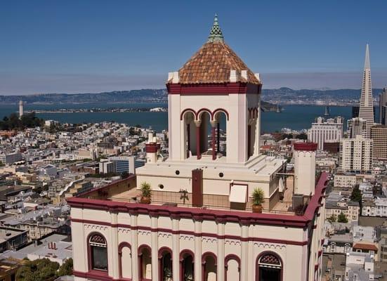 Bently Nob Hill seen from above: water tower pavilion is directly modeled after the Royal Palace in Marrakesh.