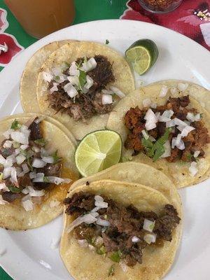 Birria, cabeza, asada and al pastor tacos!