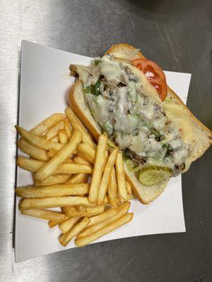 Philly cheesesteak with fries