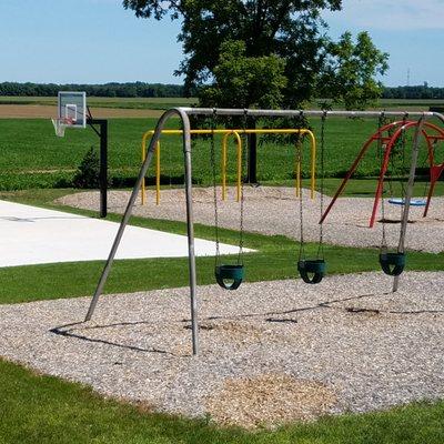 basketball court and swings